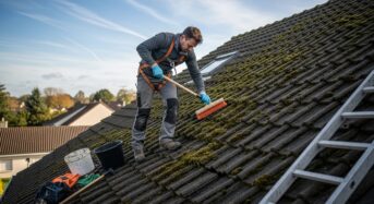 Brosse dure pour le démoussage de toiture : idéale pour les lichens tenaces