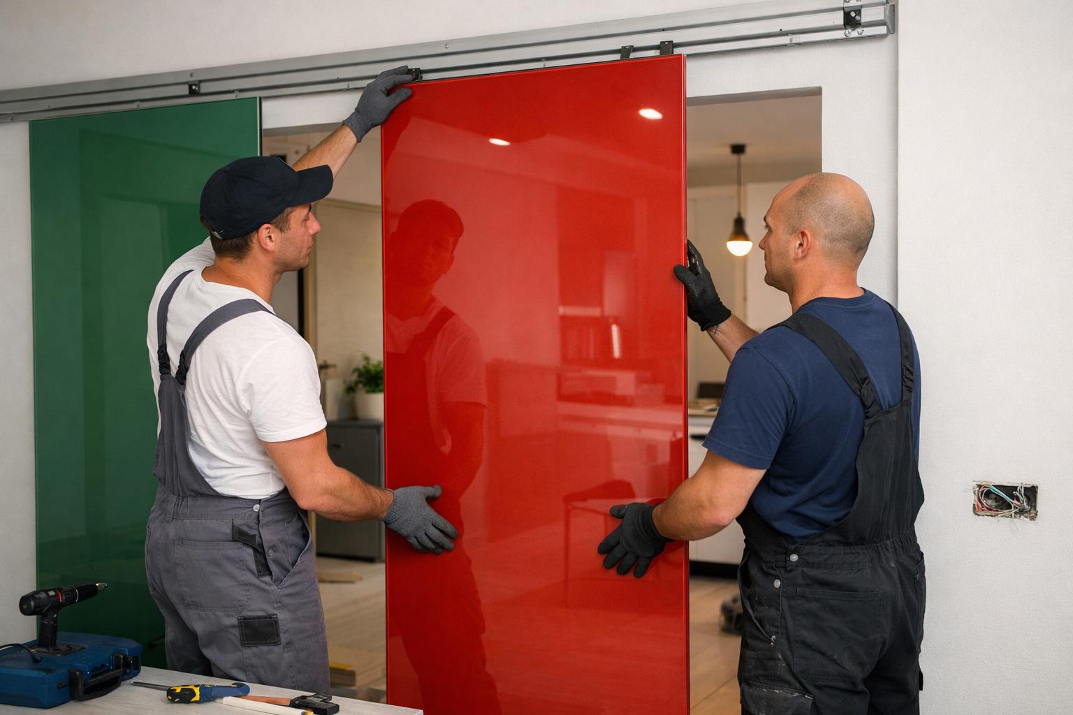 Installation de portes coulissantes verre laqué