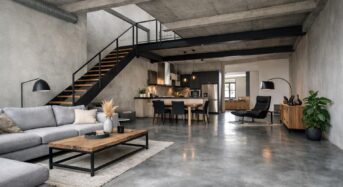 Loft style contemporain avec sol en béton ciré gris