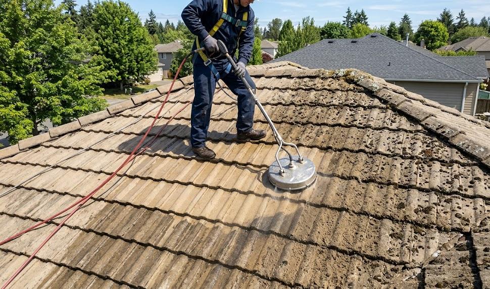 Nettoyage de toiture en tuile béton