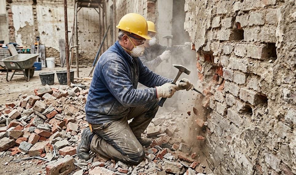 Nettoyage et démolition des briques de poche de coulée usées