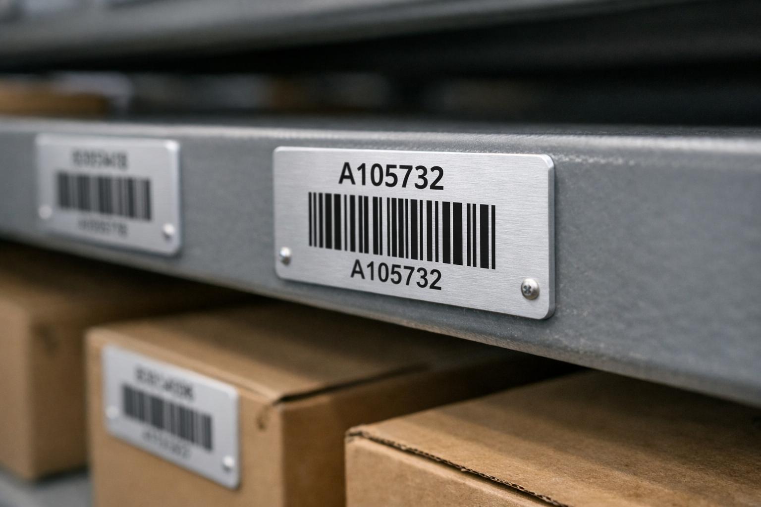 Étiquettes d'inventaire à codes-barres en aluminium anodisé